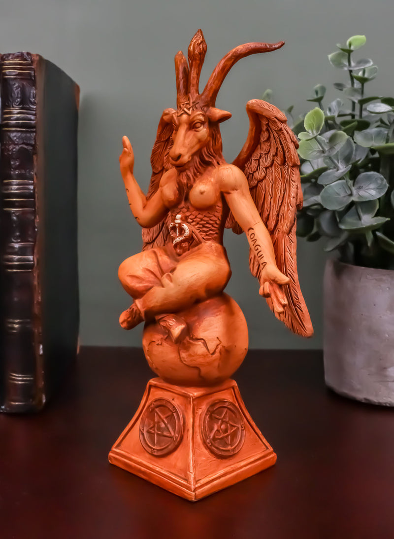 Rustic Red Clay Finish Sabbatic Goat Idol Baphomet Pentagram Figurine 6.5"H