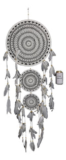 Bohemian Chic Hand Woven Triple Rings Macrame Dream Catcher Feathers Wall Decor