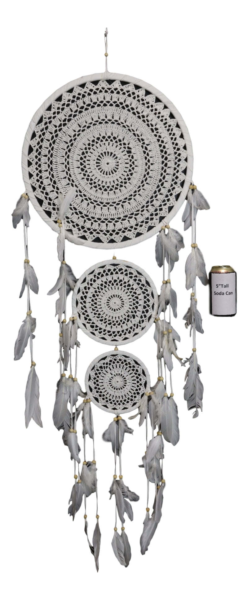 Bohemian Chic Hand Woven Triple Rings Macrame Dream Catcher Feathers Wall Decor
