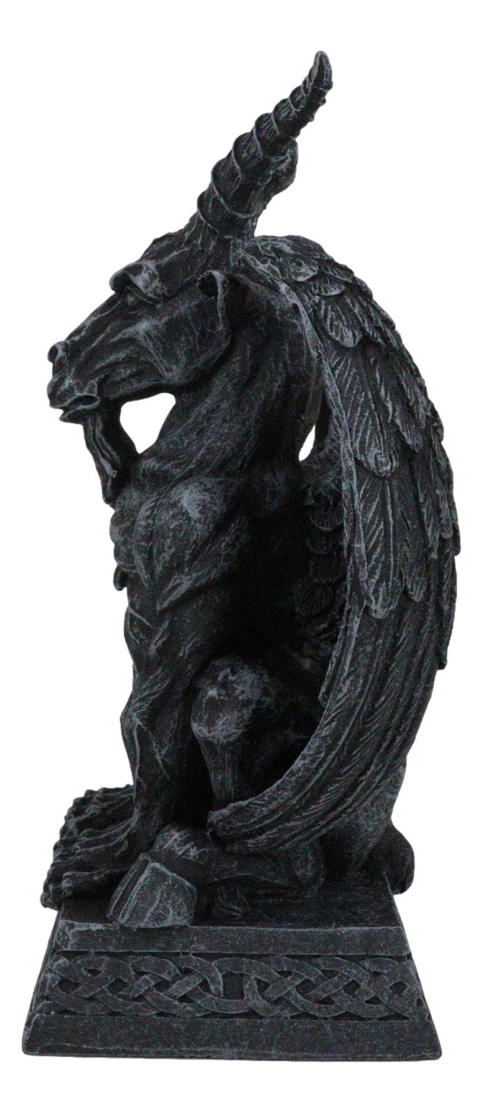 Gothic Sabbatic Goat Winged Baphomet Gargoyle Crouching On Pedestal Figurine