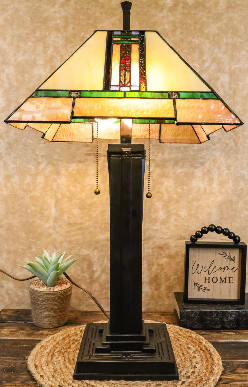 Louis Tiffany Mission Style Geometric Vectors Stained Glass Shade Table Lamp