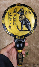 Ancient Egyptian Hieroglyphs Golden Goddess Bastet Cat Hand Mirror Figurine