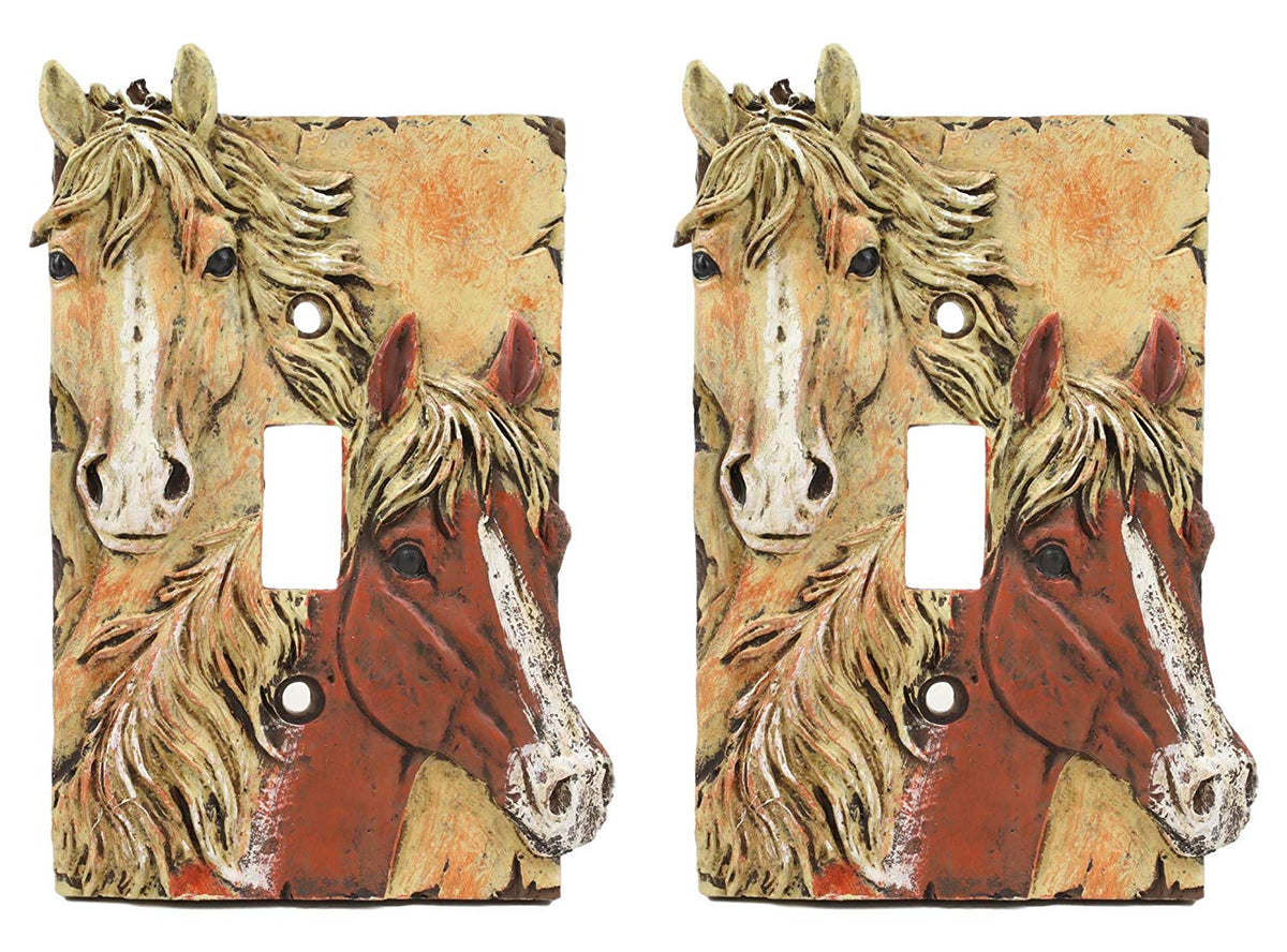 Rustic Western Chestnut Palomino Horses Single Toggle Switch Plate Cover 2pc Set