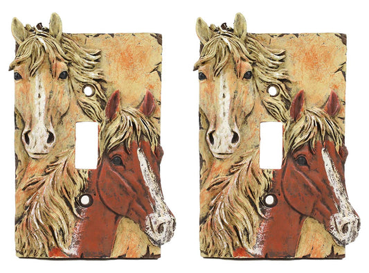 Rustic Western Chestnut Palomino Horses Single Toggle Switch Plate Cover 2pc Set