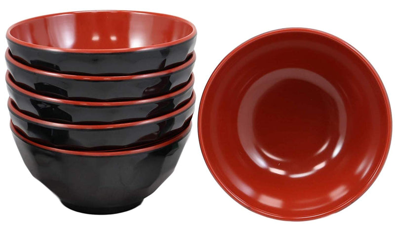 Ebros Ridged Red And Black Melamine 8 oz Rice Miso Appetizer Soup Bowl Pack Of 6