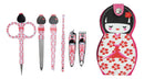Ebros Gift Traditional Japanese Kokeshi Girl Doll Travel Portable Case Manicure Pedicure Set 6 Piece Stainless Steel Grooming Tools Nail Clippers Scissors Filers Ear Pick Tweezer (White Kimono)