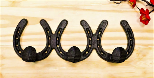 Rustic Western Cowboy 3 Horseshoes And Nail Spikes Coat Key Hat Leash Wall Hooks