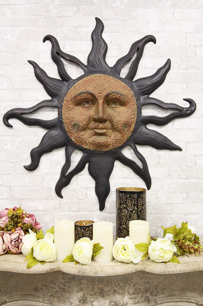 Ebros Aluminum Metal Belenos Celestial Solar Radiant Celtic Sun God Wall Hanging Decor 36.25" Diameter Figurine Home Decorative Rising Sun Face Plaque 3D Art Belenus The Shining God Sculpture