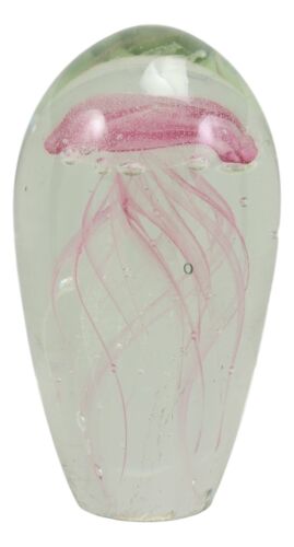 Marine Glow In The Dark Pink Jellyfish 6"H Glass Egg With Color LED Base Display