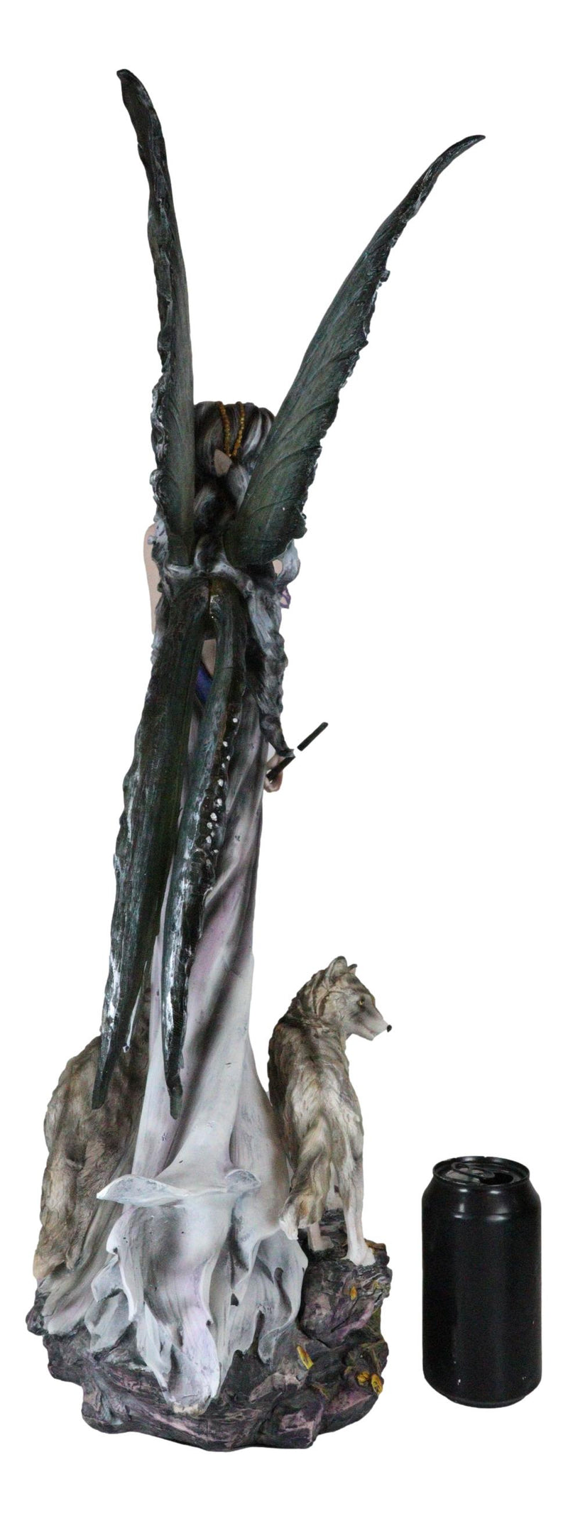 Large 23"Tall Crystal Orb Torch Fairy Running With Wolves Decorative Statue