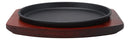 Ebros Personal Size Cast Iron Sizzling Fajita Pan Skillet Japanese Steak Plate With Wood Underliner Base Restaurant Home Kitchen Cooking Supply (Round 8.75"Diameter)