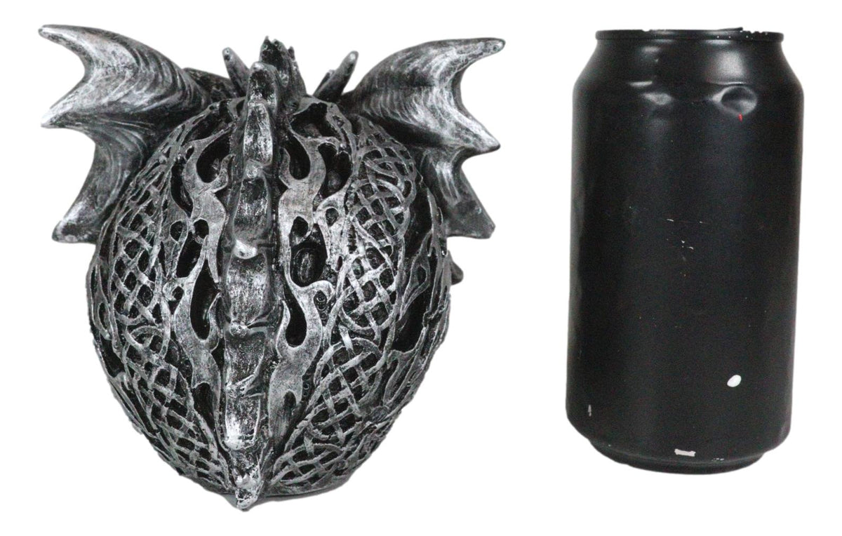 Flying Dragon On Ossuary Morphing Skull with Celtic Tribal Patterns Figurine - Ebros Gift