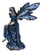 Large Iridescent Winged Peacock Train Blue Masquerade Fairy With Owl Statue