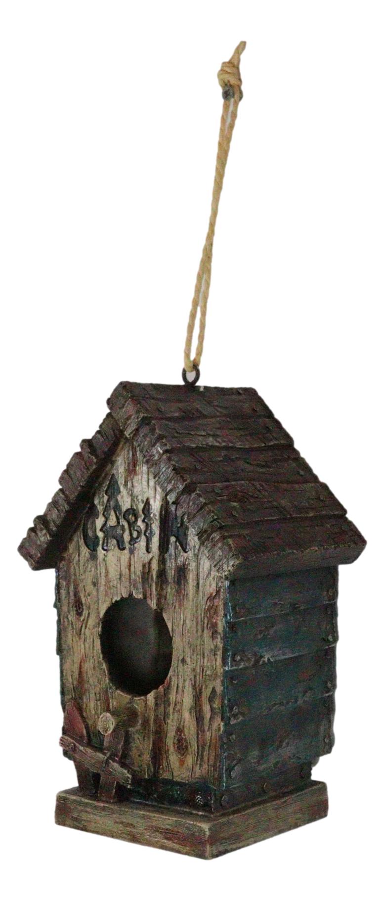 Rustic Western Cozy Faux Wooden Cabin Birdhouse Bird Feeder House Branch Hanger