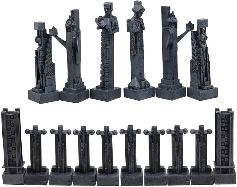 Ebros Gift Frank Lloyd Wright Architecture Midway Gardens Complex Collectible White and Black Geometrical Sprites Chess Pieces Set with 5" Tallest Sprite Piece Figurines