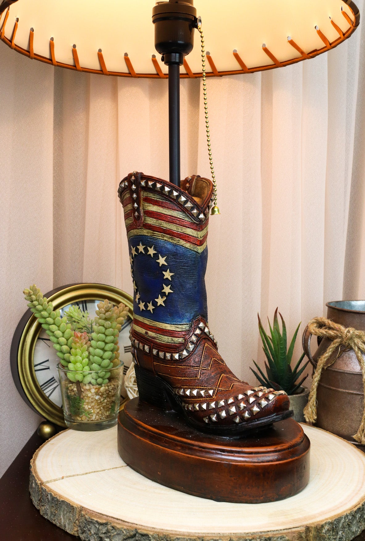 Western Patriotic American Flag Stars Stripes Cowboy Boot Table Lamp With Shade