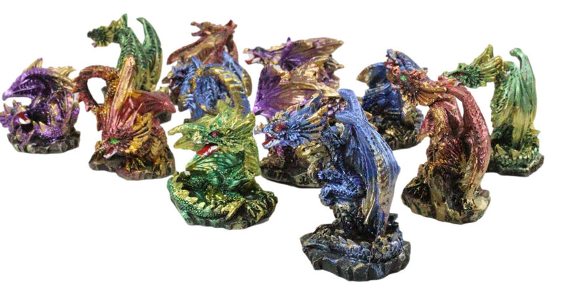 Ebros Medieval Renaissance Set of 12 Miniature Dragon in Different Poses Fantasy Dungeons and Dragons Mini Scale 2" Tall Decorative Sculptures