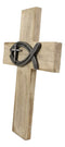 Ebros Rustic Wooden Greek Ichthys Christ Fish Symbol Wall Cross Plaque 14" H