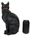 Wicca Witchcraft Green Eyed Moon Black Cat With Pentagram Necklace Figurine