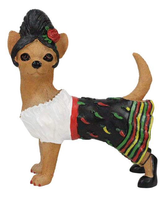 Caliente Senorita Chihuahua Dog With Traditional Chili Peppers Dress Figurine - Ebros Gift