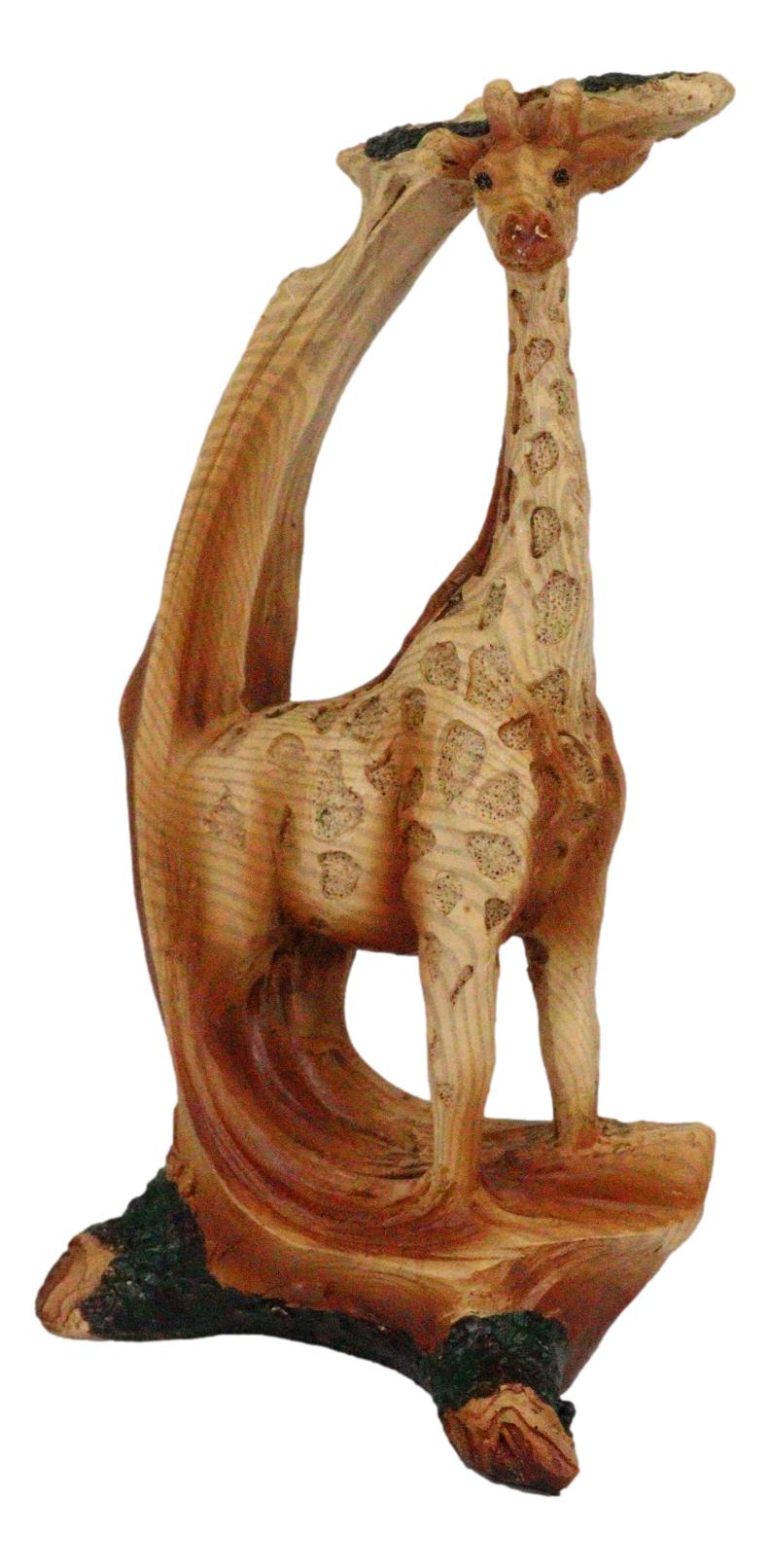 Safari Savannah Giraffe Standing Figurine In Faux Wood Cutout Carving Finish