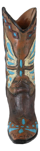 Rustic Western Cowboy Turquoise Butterfly Boot Decorative Flower Vase Or Planter