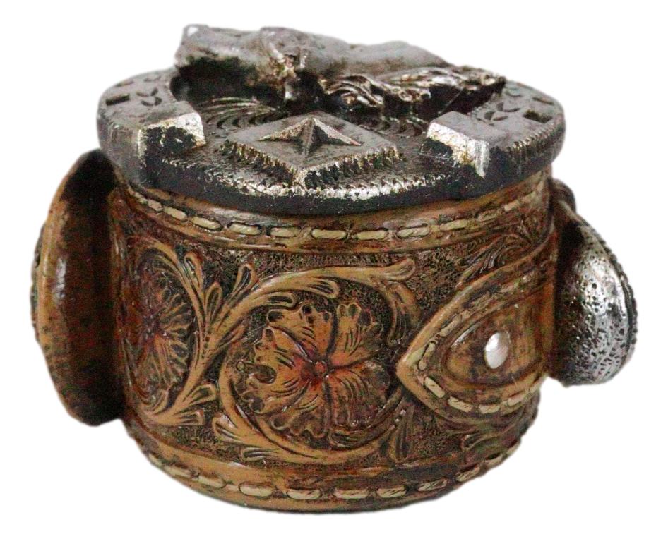 Rustic Western Horseshoe With Horse Scrollwork Concho Buckle Jewelry Trinket Box - Ebros Gift