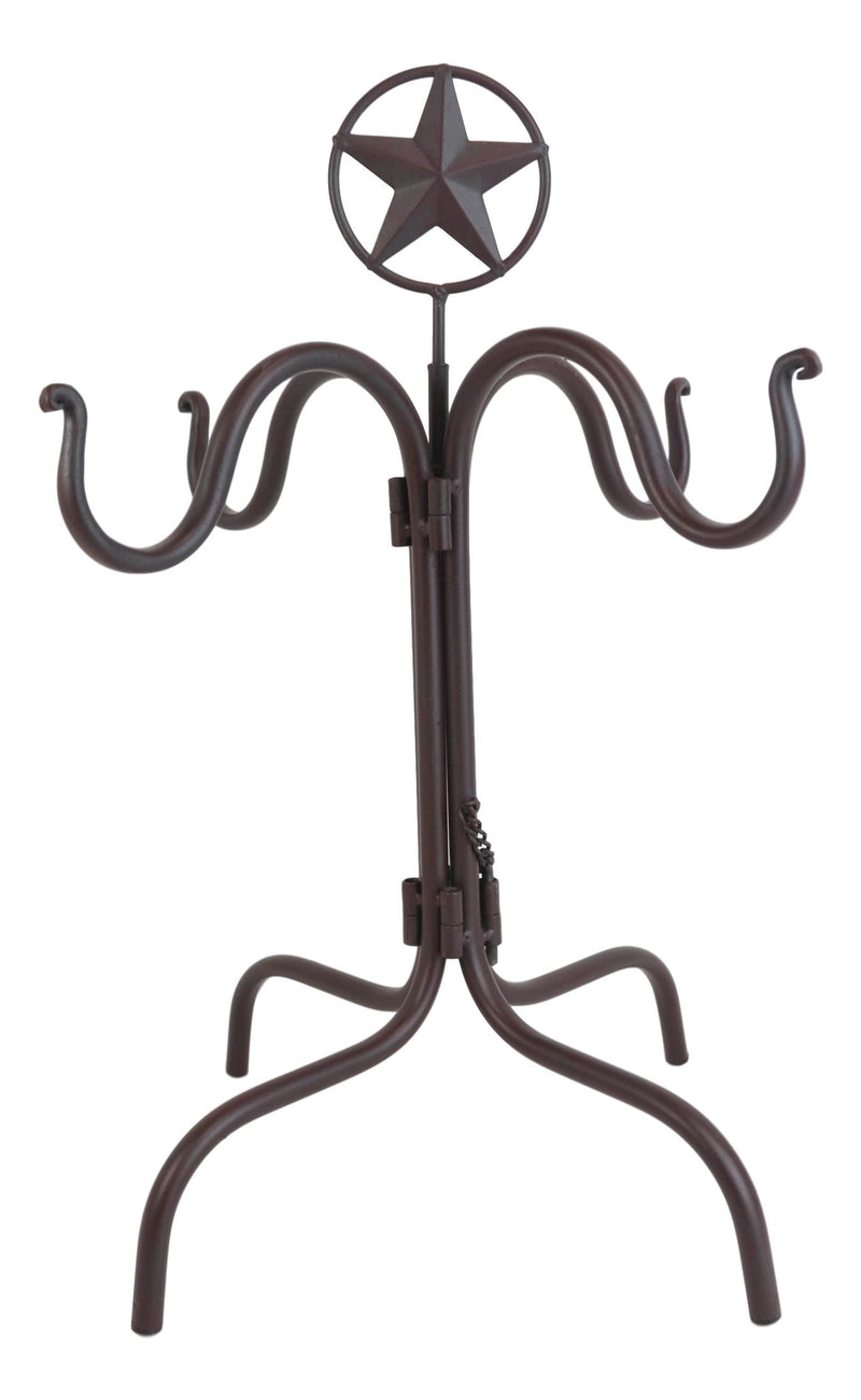 Rustic Western Lone Star Mug Tree Metal Holder Organizer Rack Stand With 4 Hooks