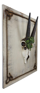 Rustic Western Oryx Gazelle Antelope Skull With Green Roses Wall Decor Plaque