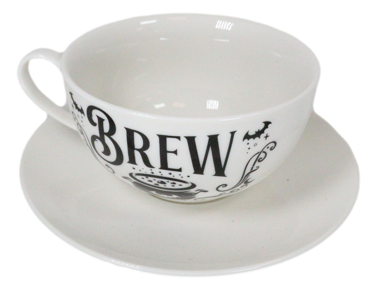 Porcelain Bat Brew Magic Cauldron Stackable Tea Pot And Cup With Saucer Set Of 3