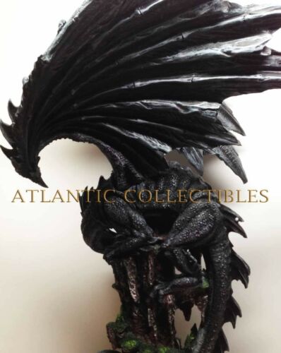 Ebros Large 23.5" Tall Black Dragon Guarding Castle Atop A Rocky Cliff Statue - Ebros Gift
