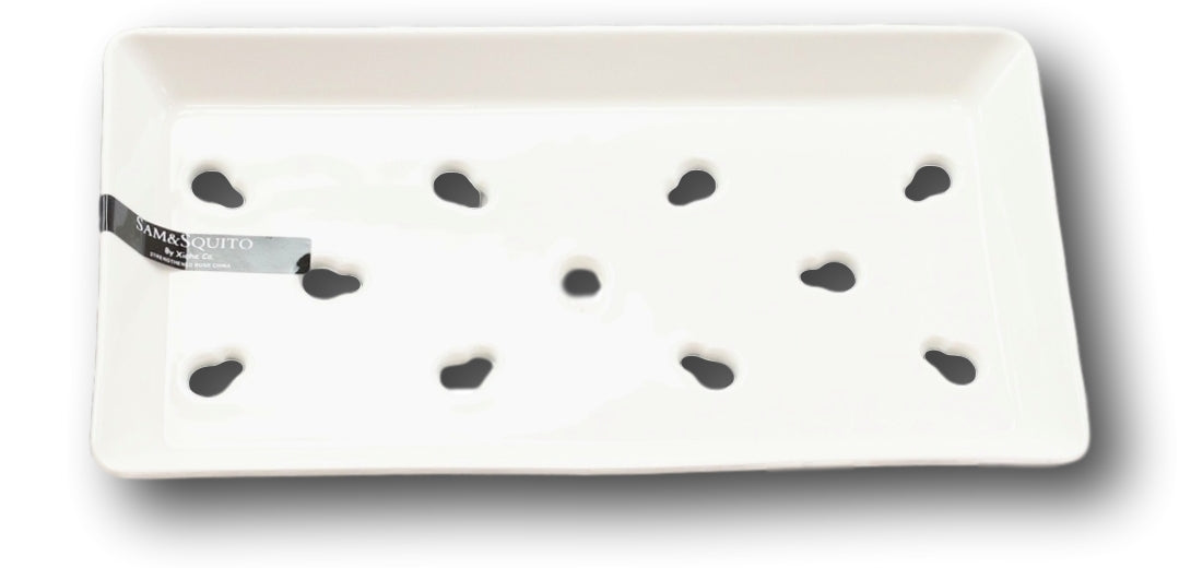 Set of 2 White Japanese Neta Zara Ceramic Sushi Case Chef Drip Plate 8.75"X4.75" - Ebros Gift