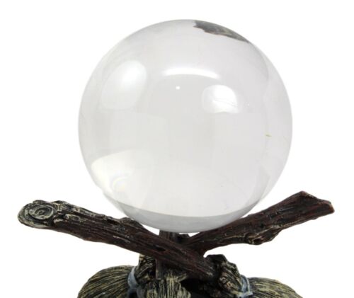 Ebros Scrying Witch Crystal Glass Gazing Ball On Broomsticks and Potion Cauldron Figurine 8" H Witchcraft Wicca Wiccan Witches Decor Halloween Sculpture Decorative