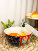 Set of 2 Ceramic Blue Red Floral Patterns Portion Meal Bowls 5 Cups Airtight Lid