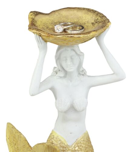 Ebros Art Nouveau Mermaid Holding Sea Shell Candle Or Jewelry Holder Decor Figurine 10.25" Tall