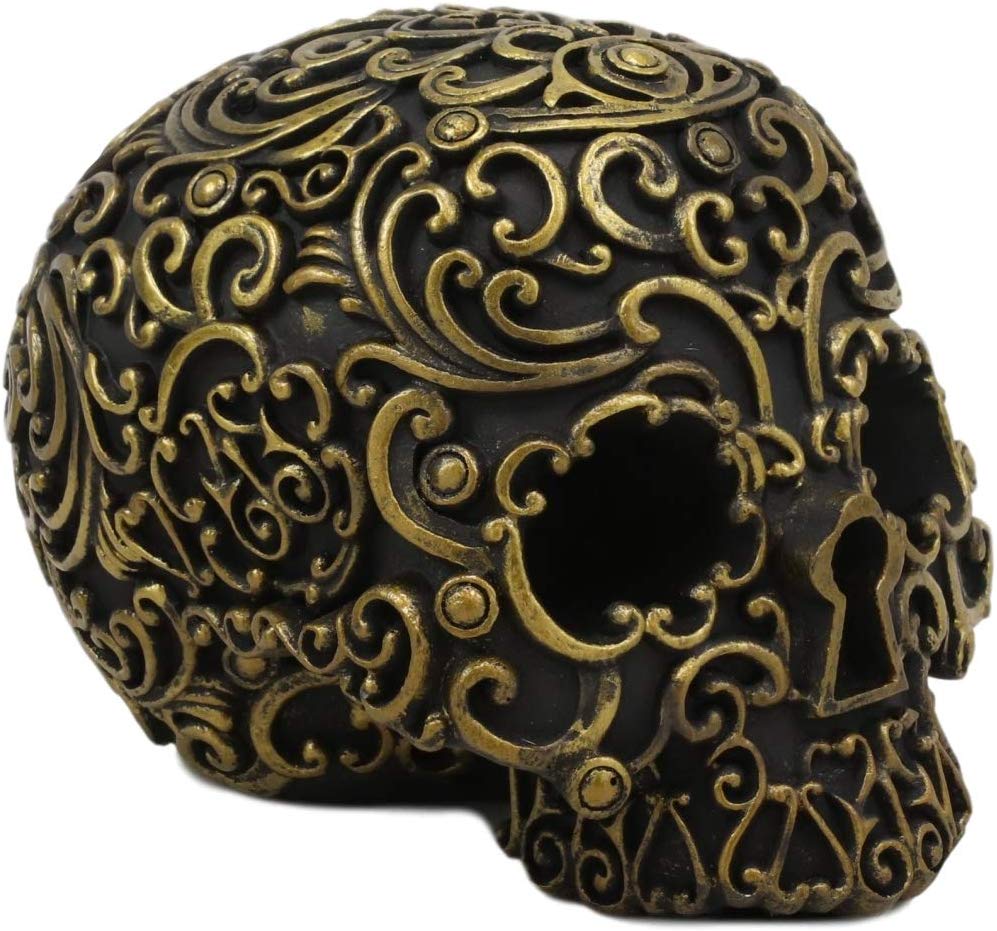 Ebros Royal Persian Black and Gold Keyhole Skull Statue 6" Long Skeleton Decor - Ebros Gift
