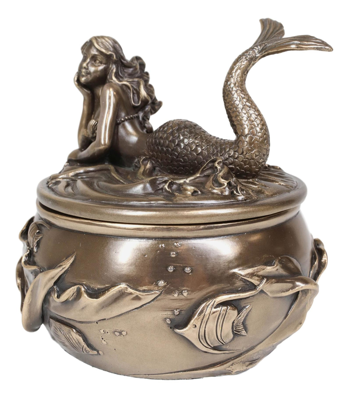 Ebros Fantasy Mermaid Resting With Under The Sea Fishes Decorative Jewelry Box - Ebros Gift