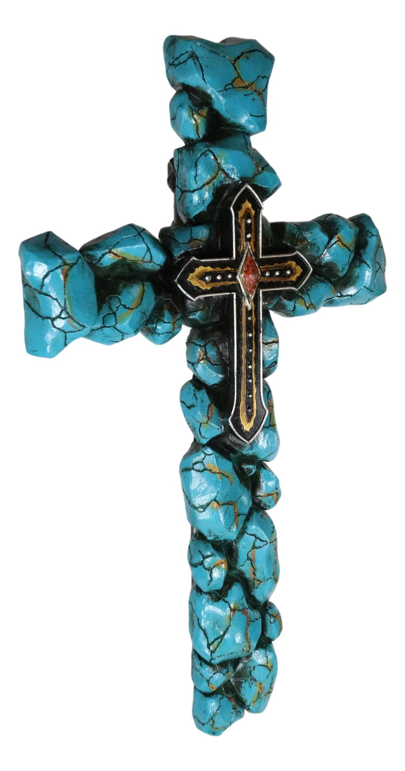 Southwest Western Crackled Turquoise Pebble Rock Beads Layered Wall Cross Decor