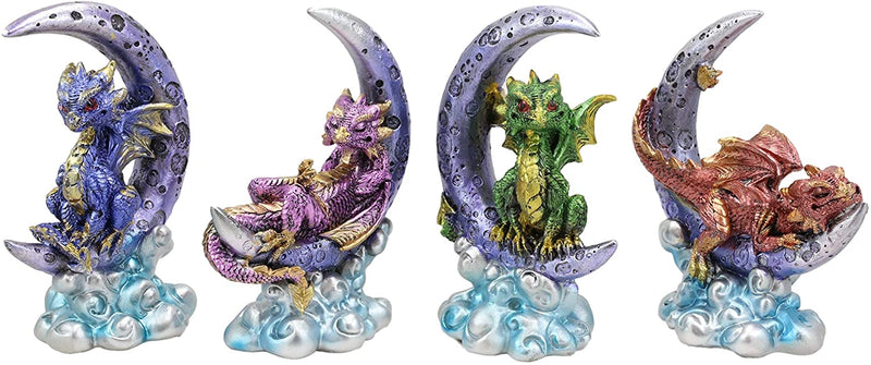 Ebros Crescent Moon On Clouds Resting Guardian Dragon Figurines 6.25"H Set of 4