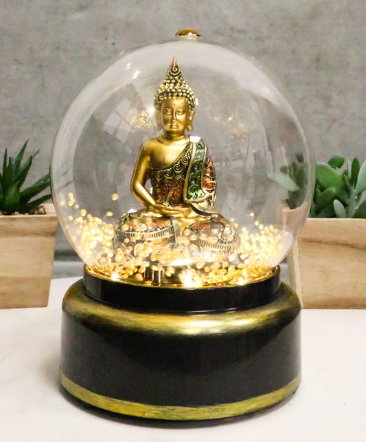 Eastern Enlightenment Buddha Meditating Air Powered LED Light Golden Water Globe - Ebros Gift