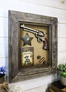 Western Outlaw Wanted Poster Pistol Gun Badge Bullets Wooden Frame Wall Decor