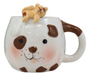 Ebros White And Chocolate Dog Ceramic Coffee Mug With Puppy Latch On Spoon Set - Ebros Gift