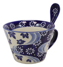 Blue Chrysanthemum Breeze Porcelain Coffee Tea Cafe Mug With Spoon 12oz