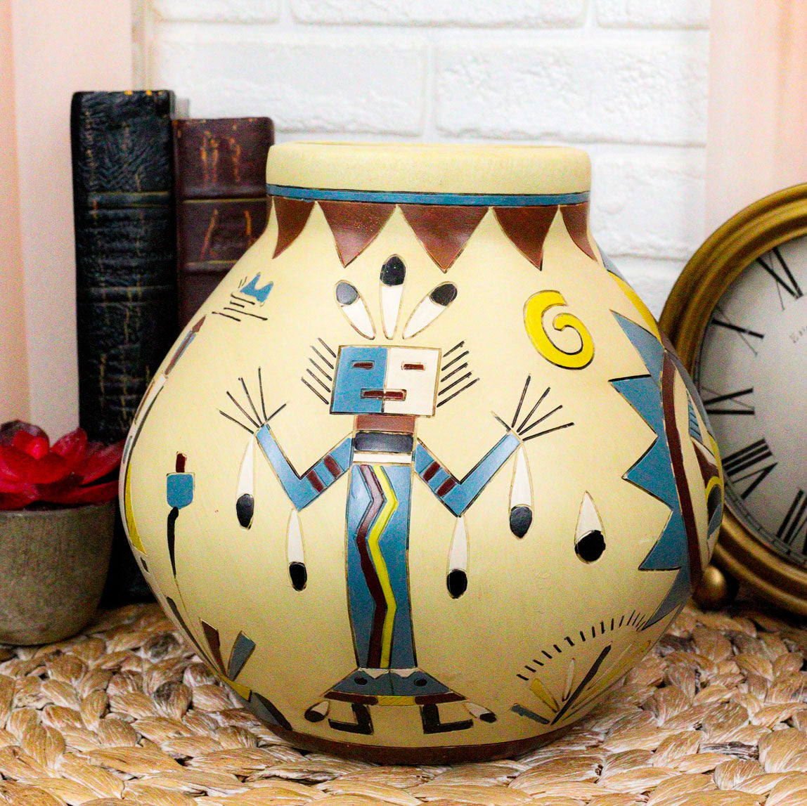 Southwestern Tribal Aztec Mayan God Symbol Feathers Floral Vase Sculpture Decor - Ebros Gift