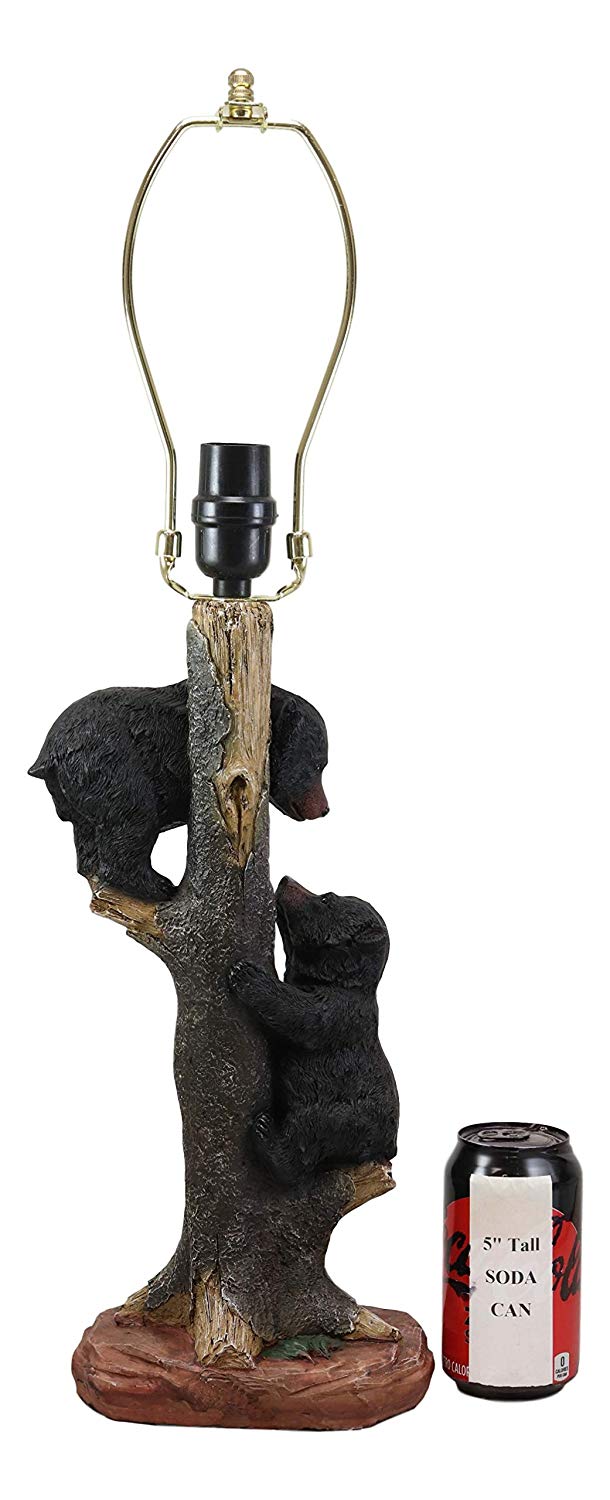 Ebros Helping Hand Whimsical Black Bear Cubs Climbing Tree Table Lamp Statue with Burlap Shade 24"High Wildlife Rustic Cabin Lodge Decor Forest Bears Family Desktop Lamps - Ebros Gift