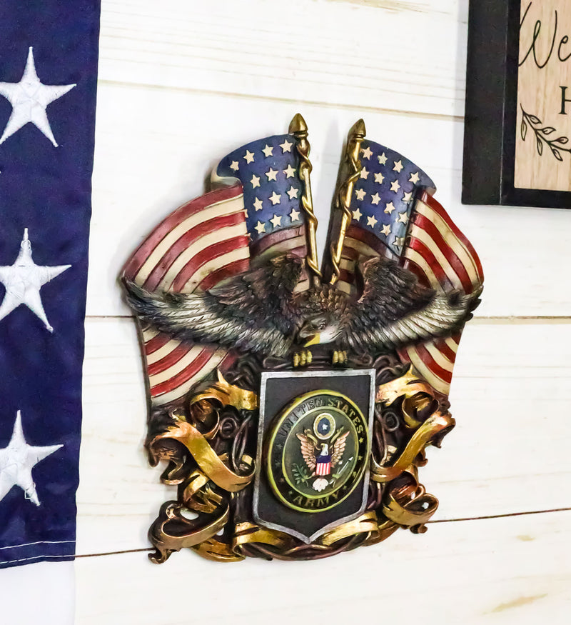 Patriotic US United States Army Eagle Emblem With 2 American Flags Wall Decor