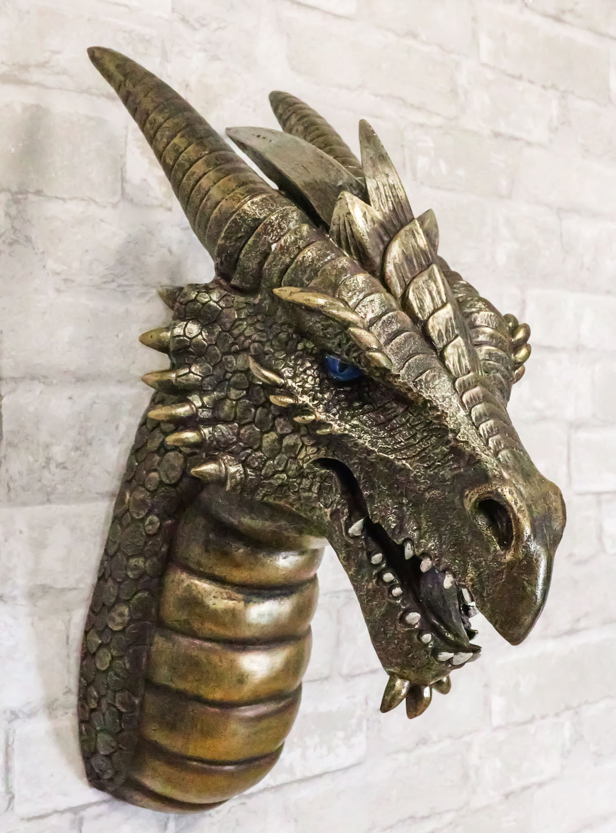 Large Sculptural Golden Warlock Drake Leviathan Saurian Devil Dragon Wall Decor