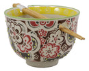 Ebros Gift Persian Summer Colorful Floral Blossoms Ramen Udong Noodles 5" Diameter Bowl With Built In Chopsticks Rest and Bamboo Chopstick Set for Dining Soup Rice Meal Bowls Decor Kitchen