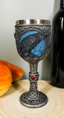 Ebros Moonlight Raven Crow With Celtic Tribal Tattoo Wine Goblet Chalice 7.25"H