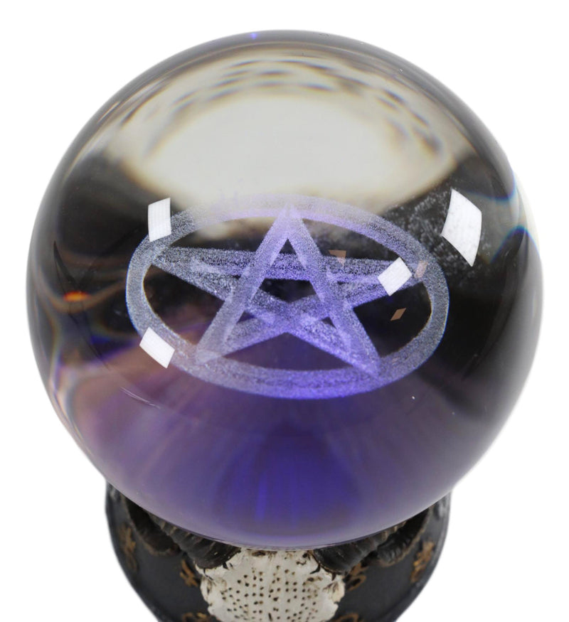 Ebros Sabbatic Goat Baphomet Ram Skull Pentagram LED Glass Gazing Ball Figurine